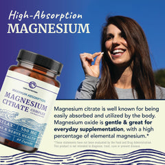 Close-up of Nobi Nutrition magnesium citrate capsules for easy swallowing.