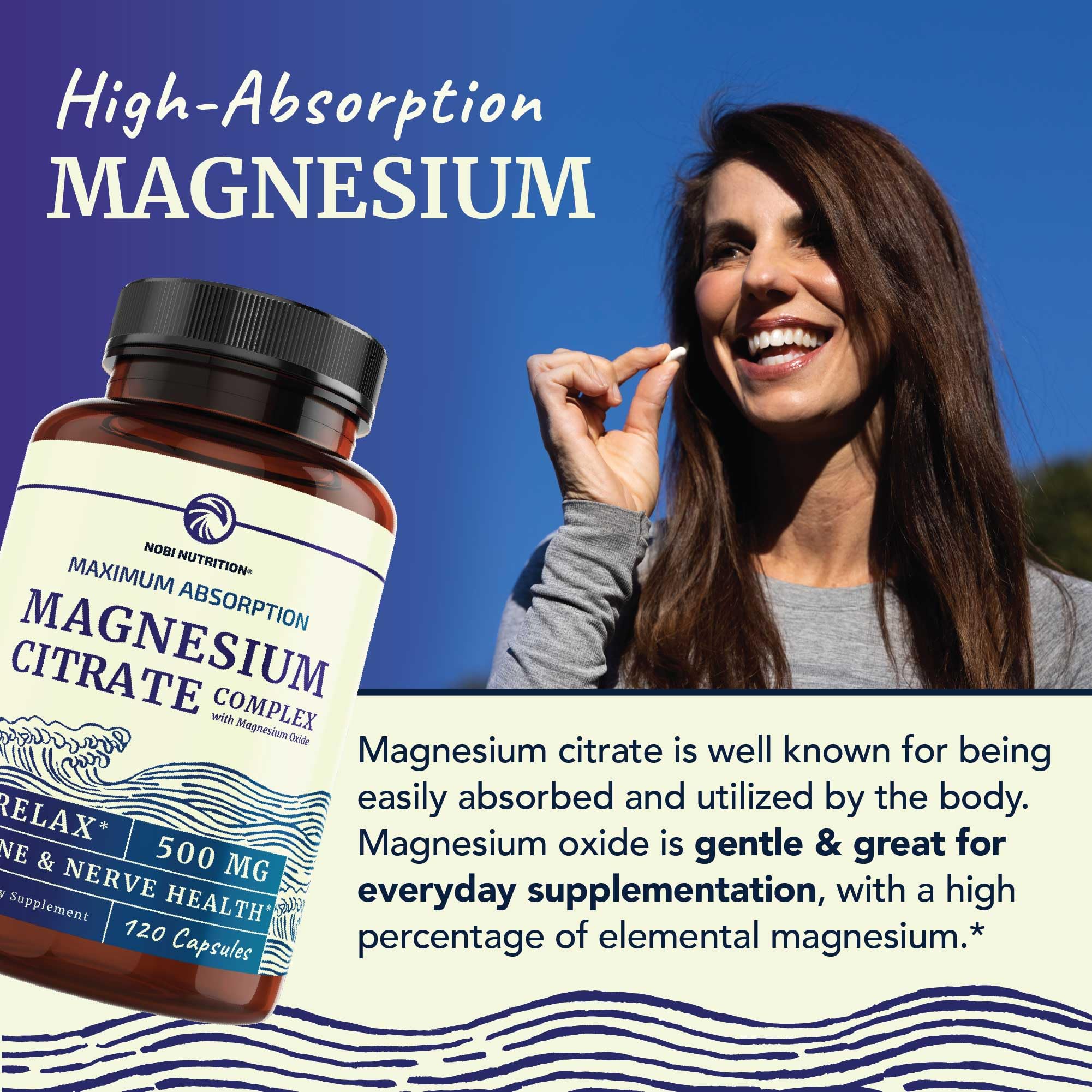 Nobi Nutrition magnesium citrate label showing gluten-free and dairy-free ingredients