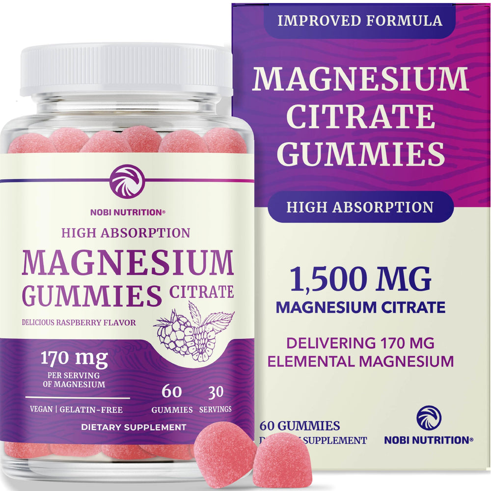 Nobi Nutrition Magnesium Citrate Gummies jar front for daily support.