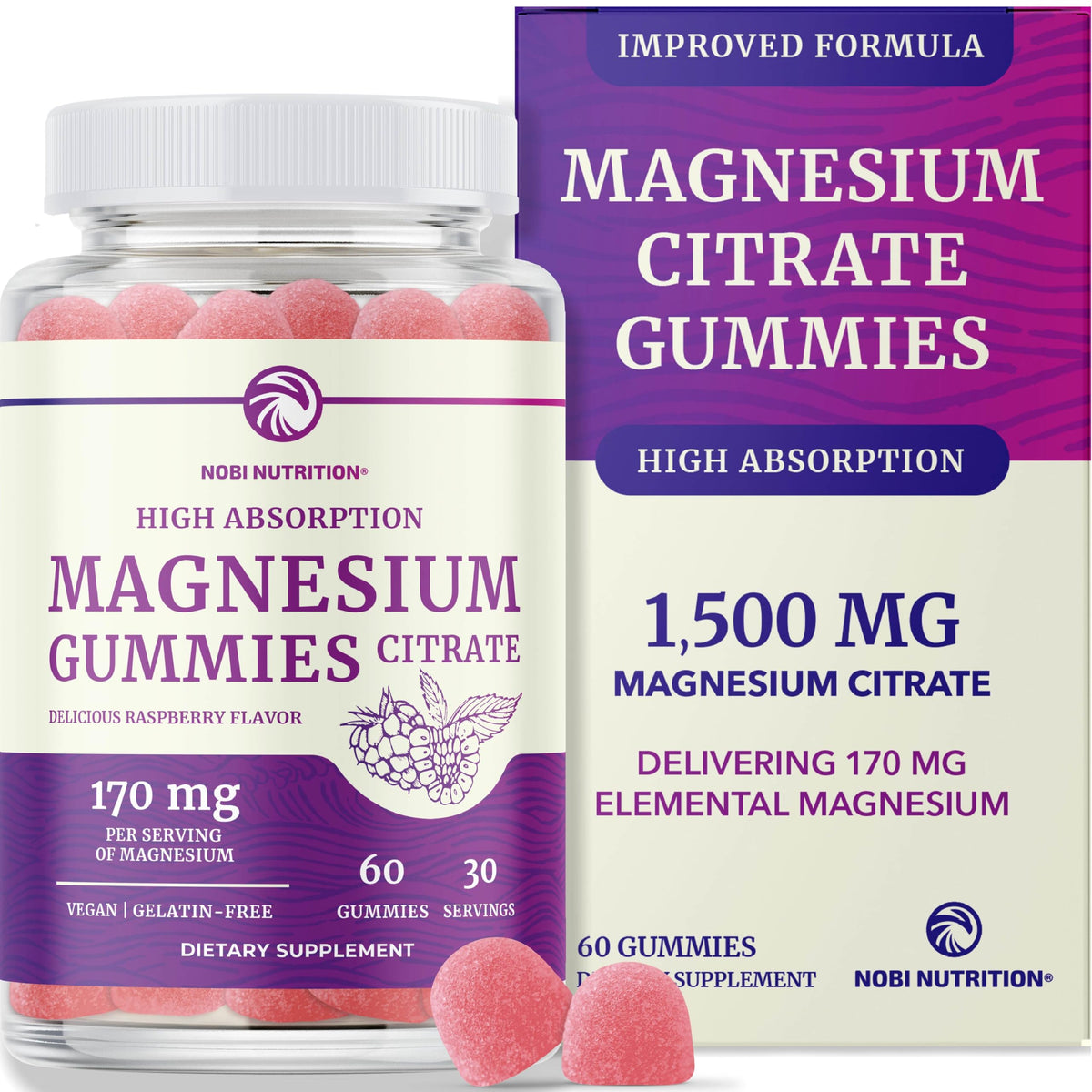 Nobi Nutrition Magnesium Citrate Gummies jar front for daily support.
