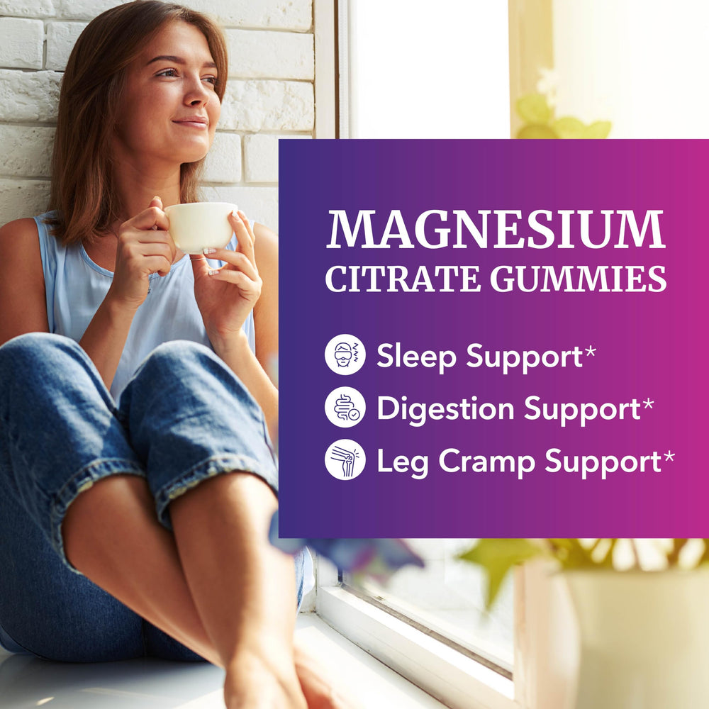 Nobi Nutrition Magnesium Citrate Gummies pouring shot suggests easy daily dose.