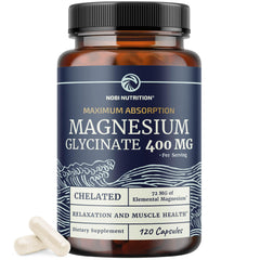 Nobi Nutrition Magnesium Glycinate 400mg capsules for high absorption and everyday wellness.
