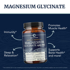 Nobi Nutrition magnesium glycinate bottle front highlighting dosage and easy daily use.