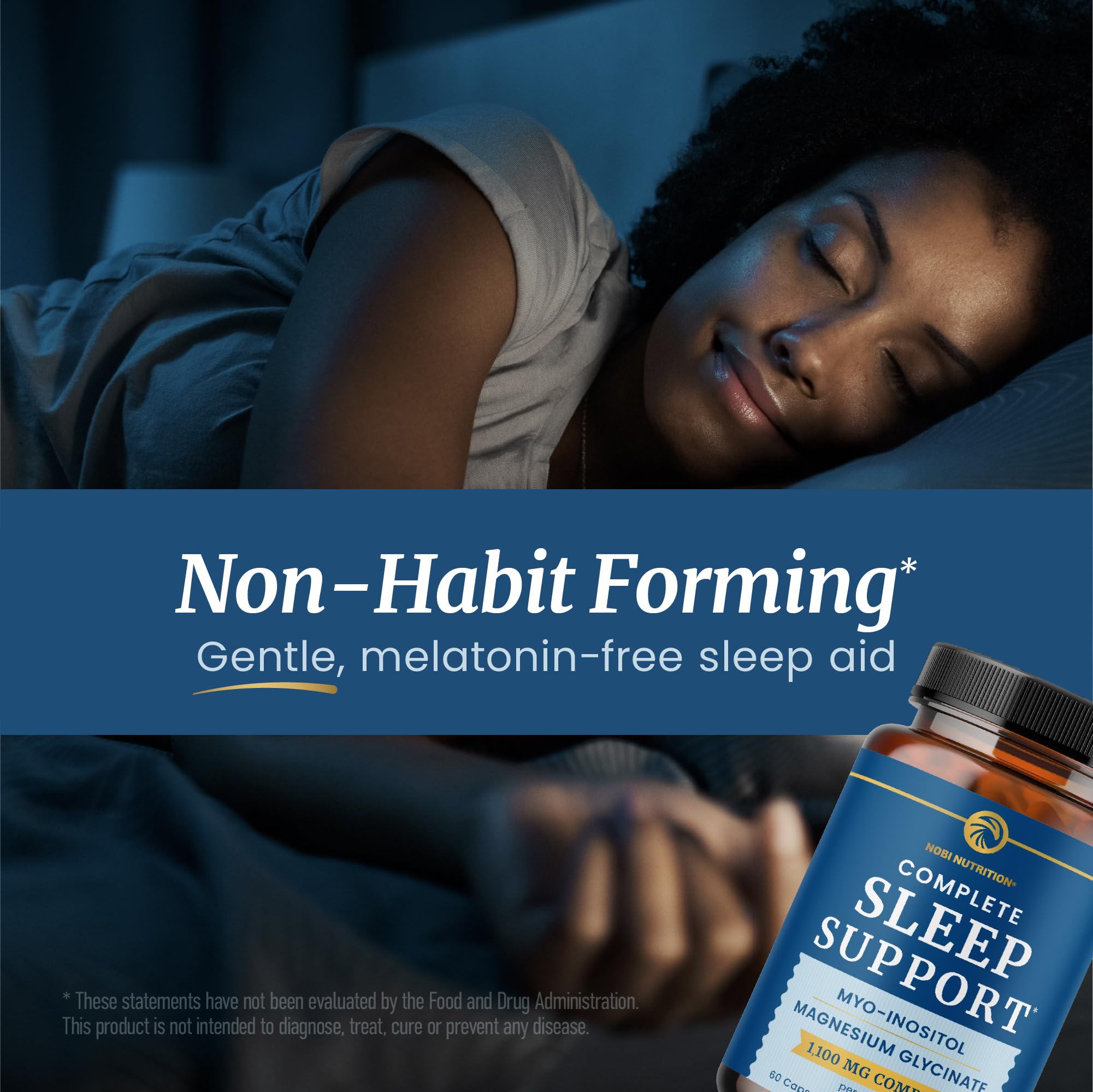 Close-up of Magnesium Glycinate capsule from Nobi Nutrition for relaxed nights