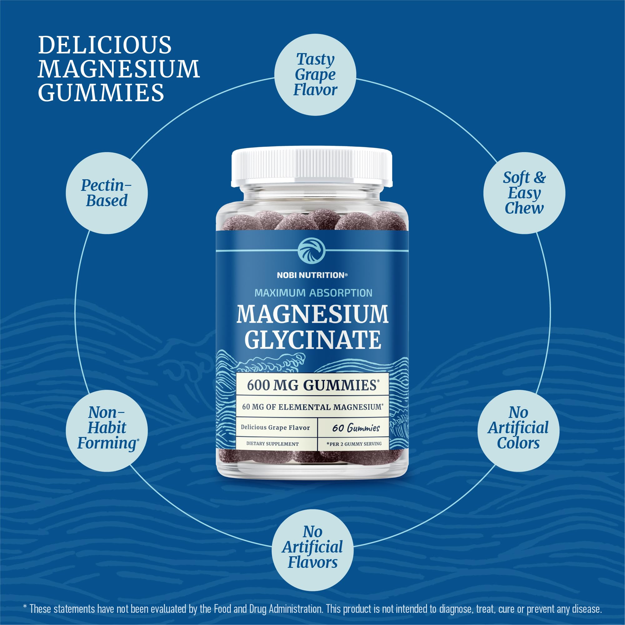 Nobi Nutrition magnesium 60mg elemental per serving supports overall body function
