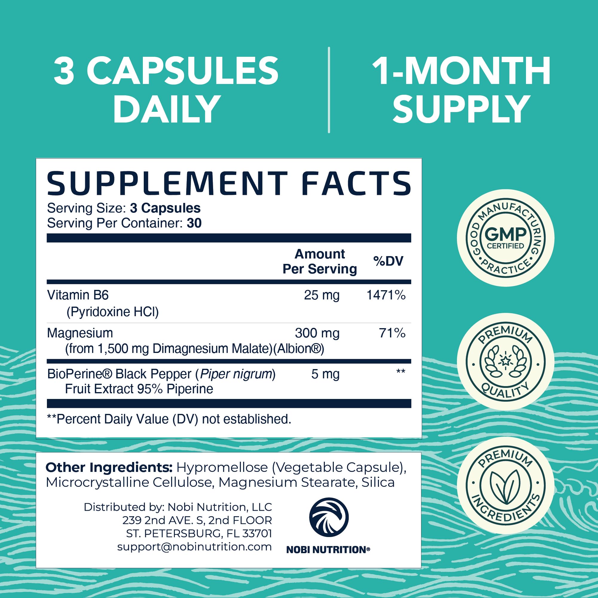 Nobi Nutrition Magnesium Malate 1500mg with B6 and BioPerine visual emphasis