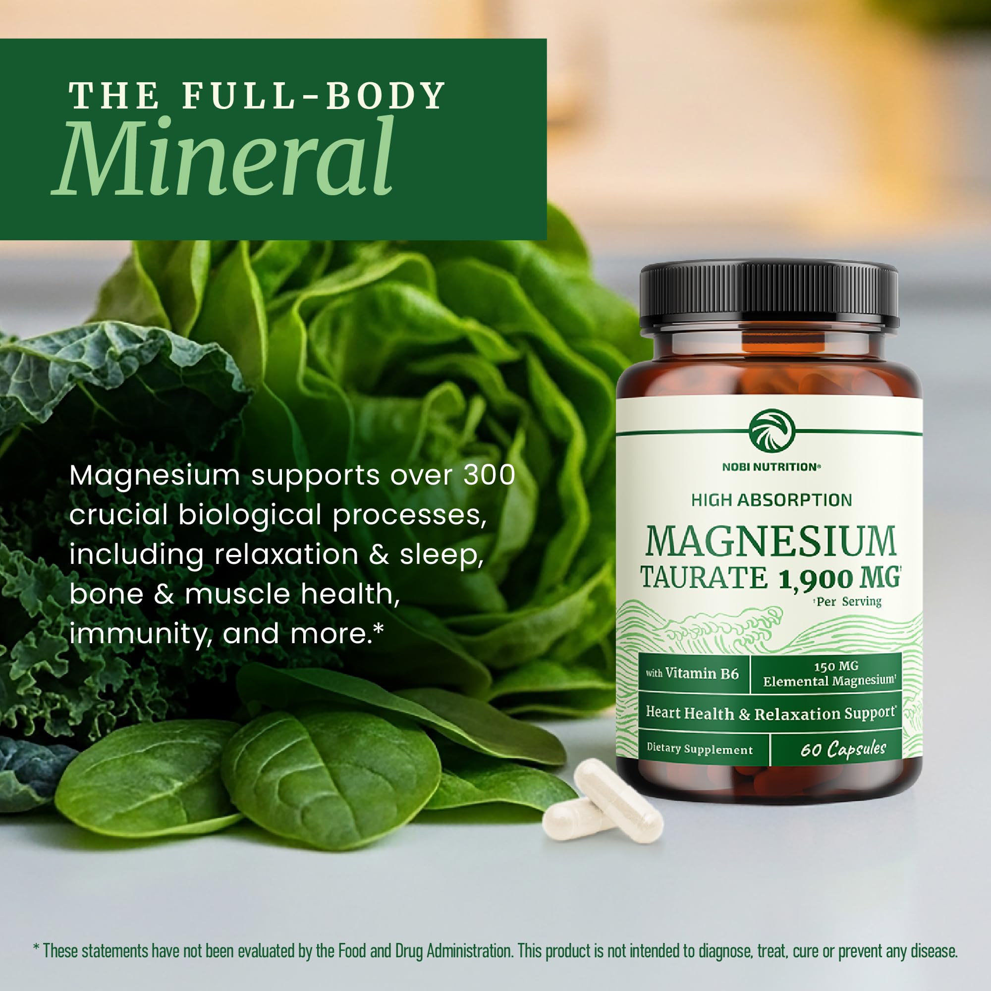 Nobi Magnesium Taurate and black pepper element highlights synergistic delivery.