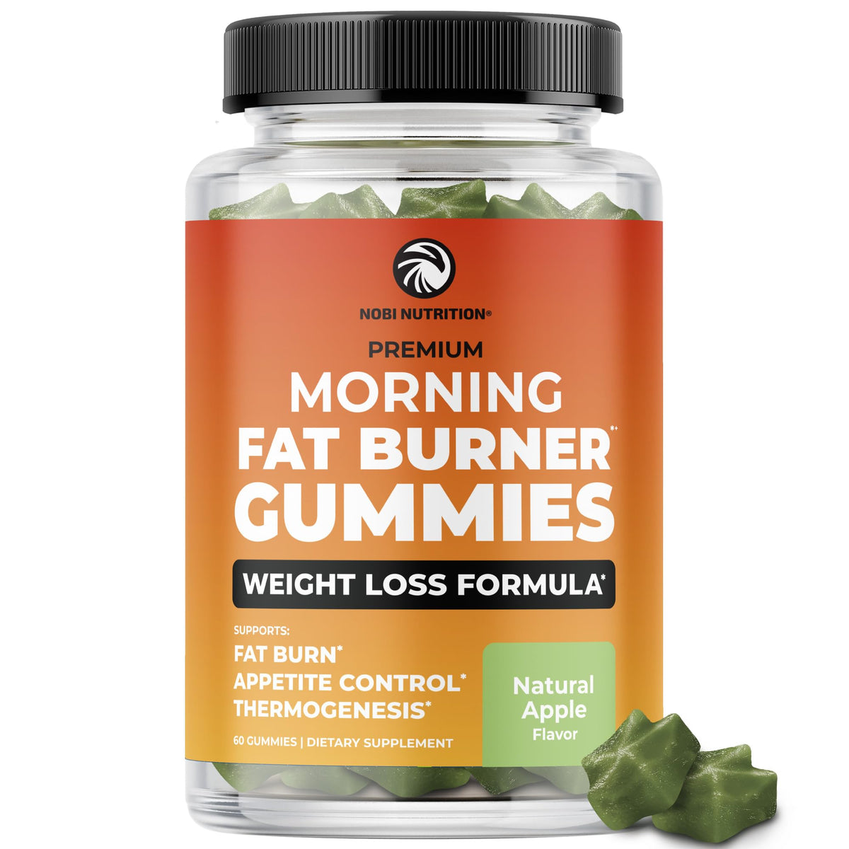 Nobi Nutrition Morning Fat Burner Gummies bottle on countertop supporting daytime metabolism