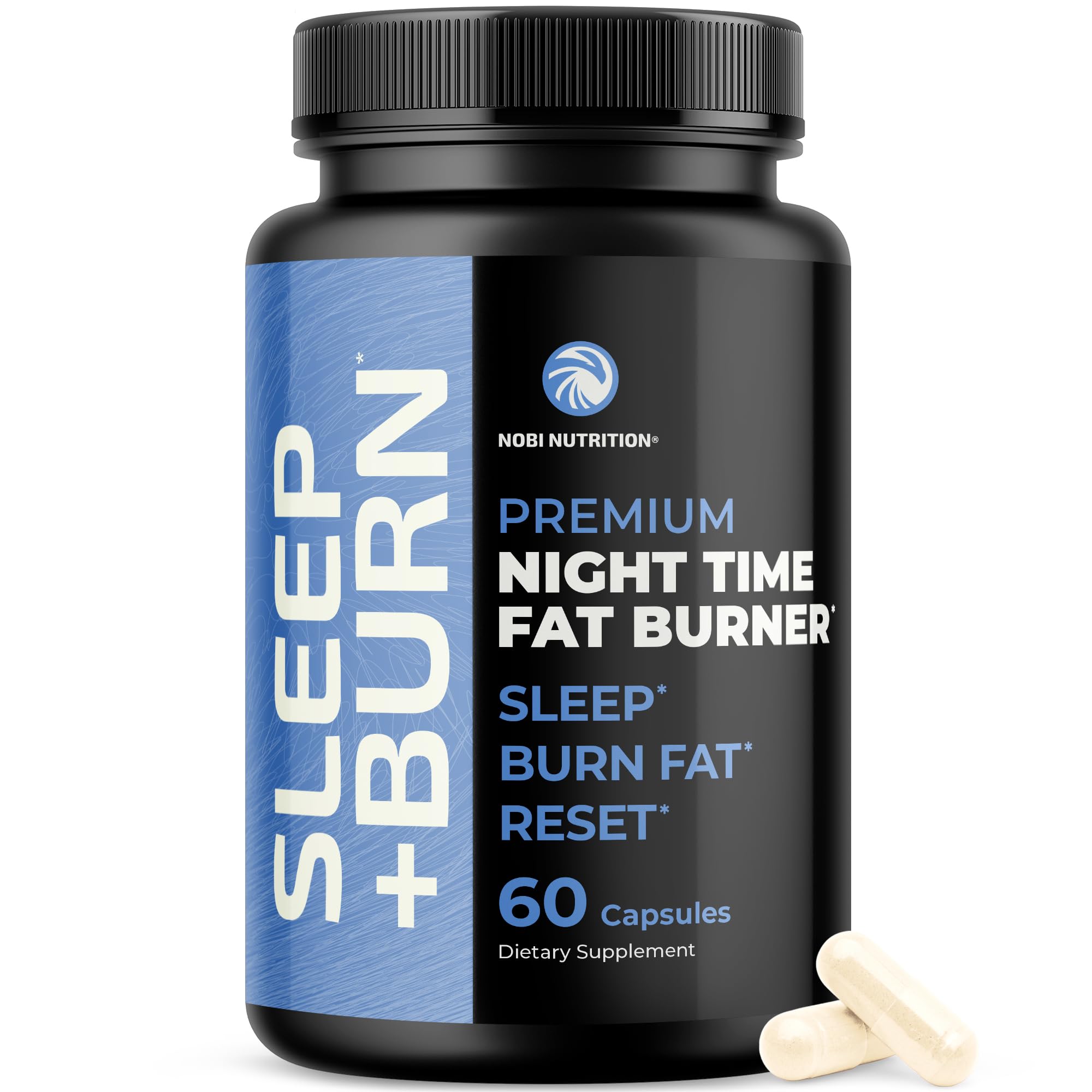 Nobi Nutrition Night Time Fat Burner bottle for easy nightly use and metabolism support.