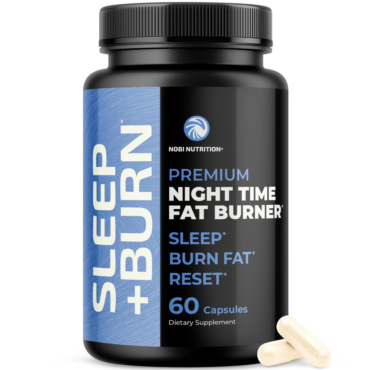 Nobi Nutrition Night Time Fat Burner bottle for easy nightly use and metabolism support.