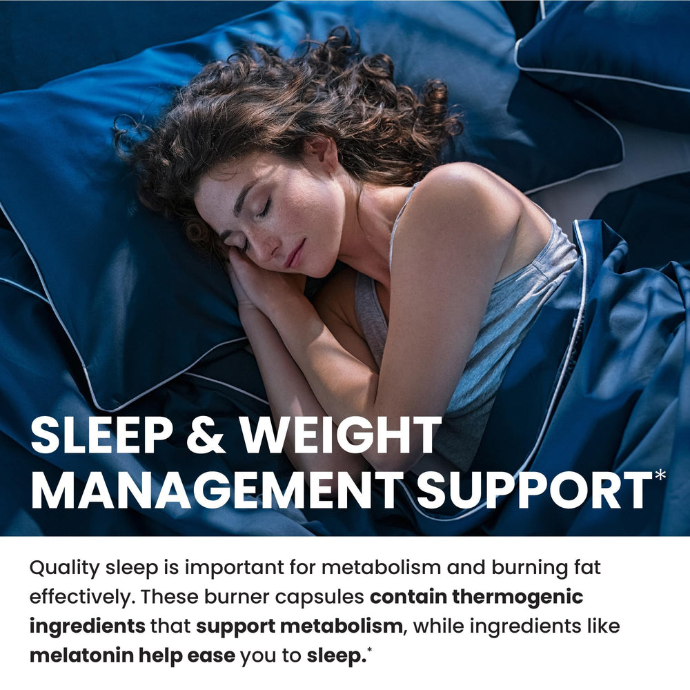 Nobi Nutrition Night Time Fat Burner capsules demonstrating easy nightly dosage for weight management.