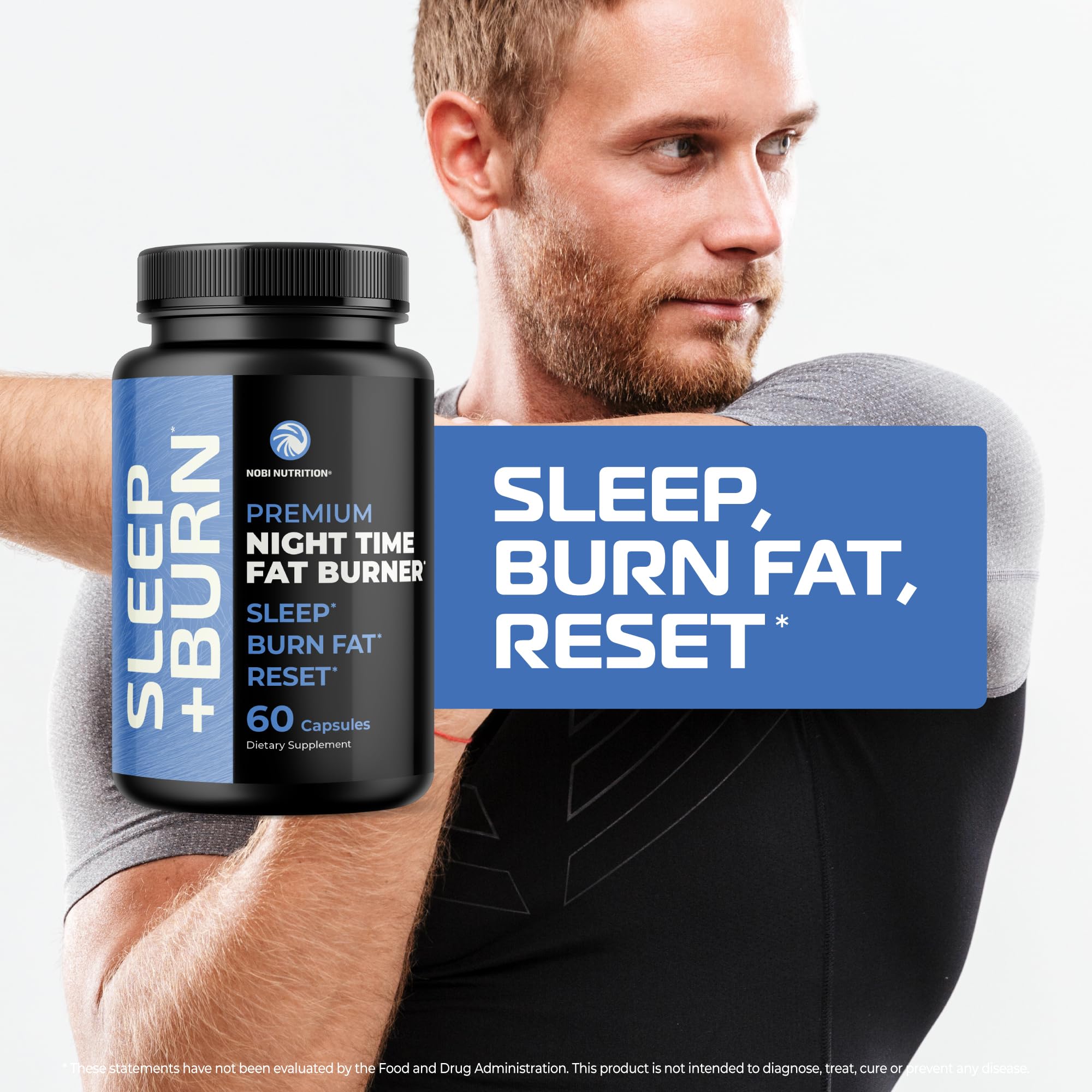 Nobi Night Time Fat Burner in a dim bedroom scene for nightly routine.
