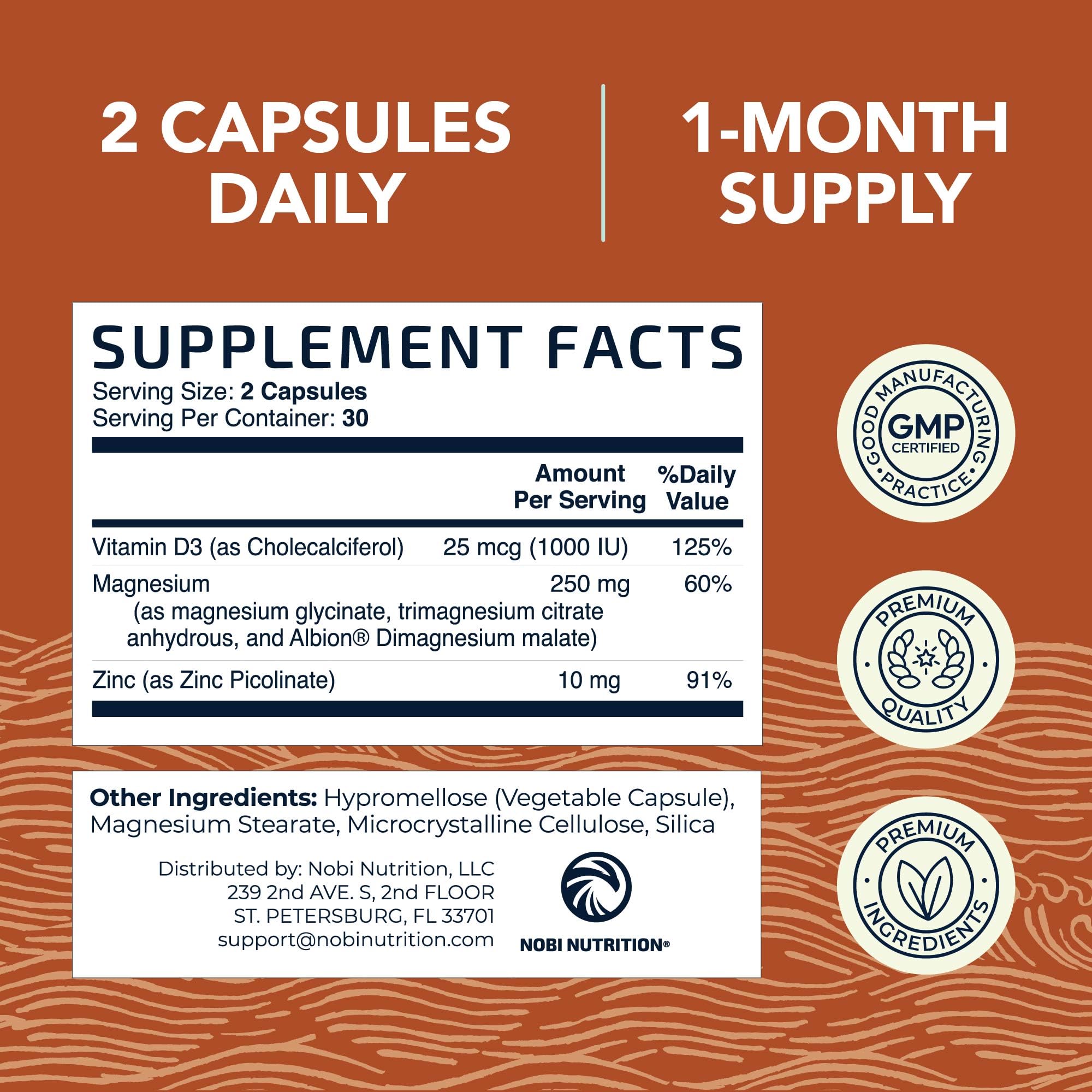 Nobi Nutrition scene suggests restful sleep potential from magnesium and zinc.