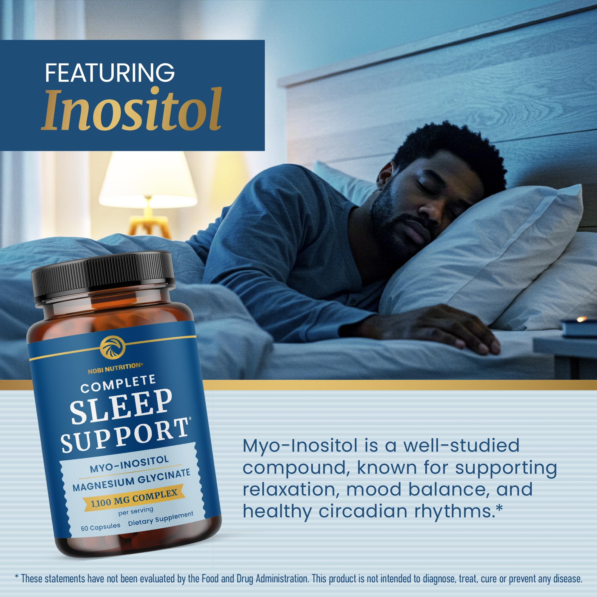 Nobi Nutrition Sleep Support label emphasizing gluten-free, vegetarian, and non-GMO qualities