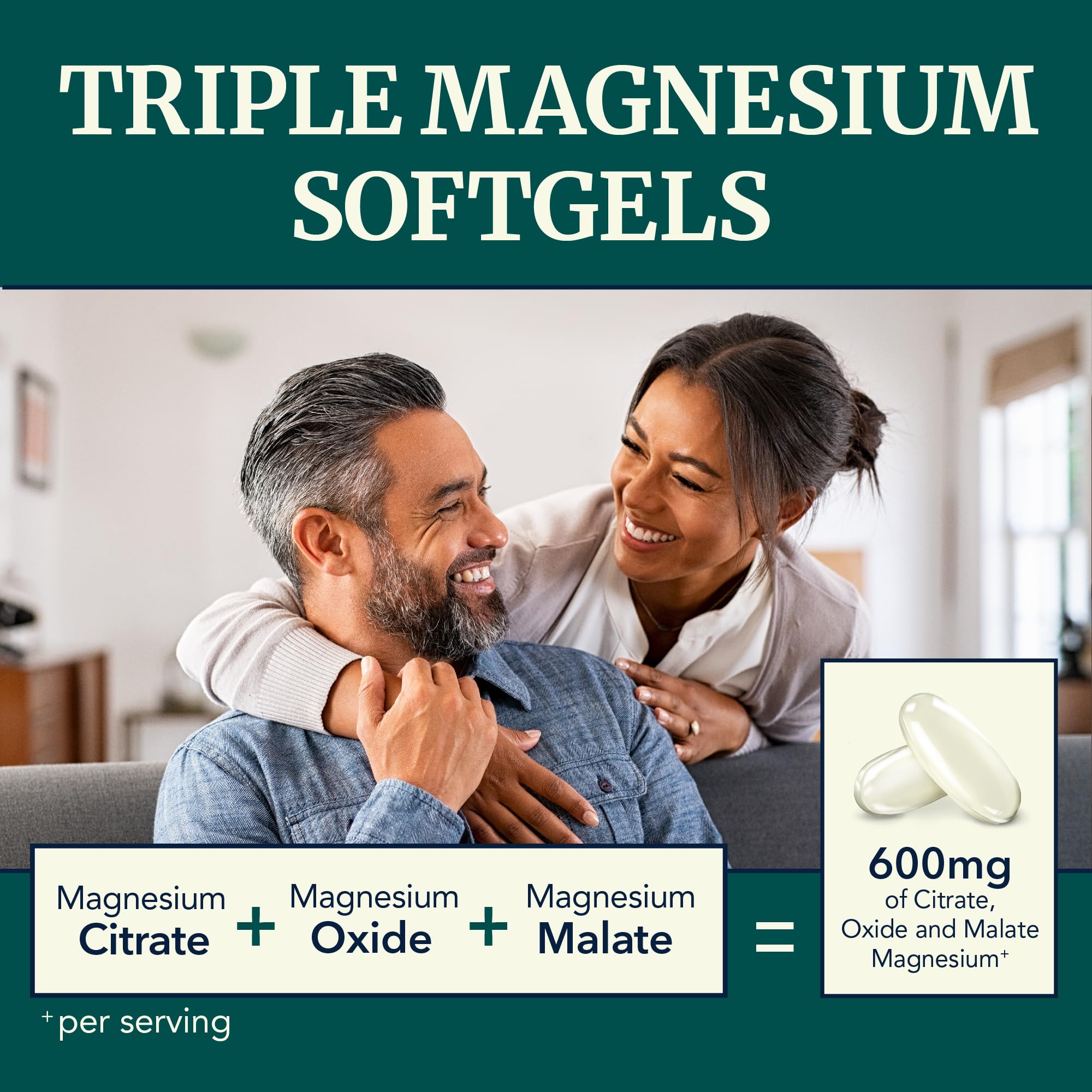 Nobi Nutrition Triple Magnesium Softgels bottle close-up highlighting easy swallowing