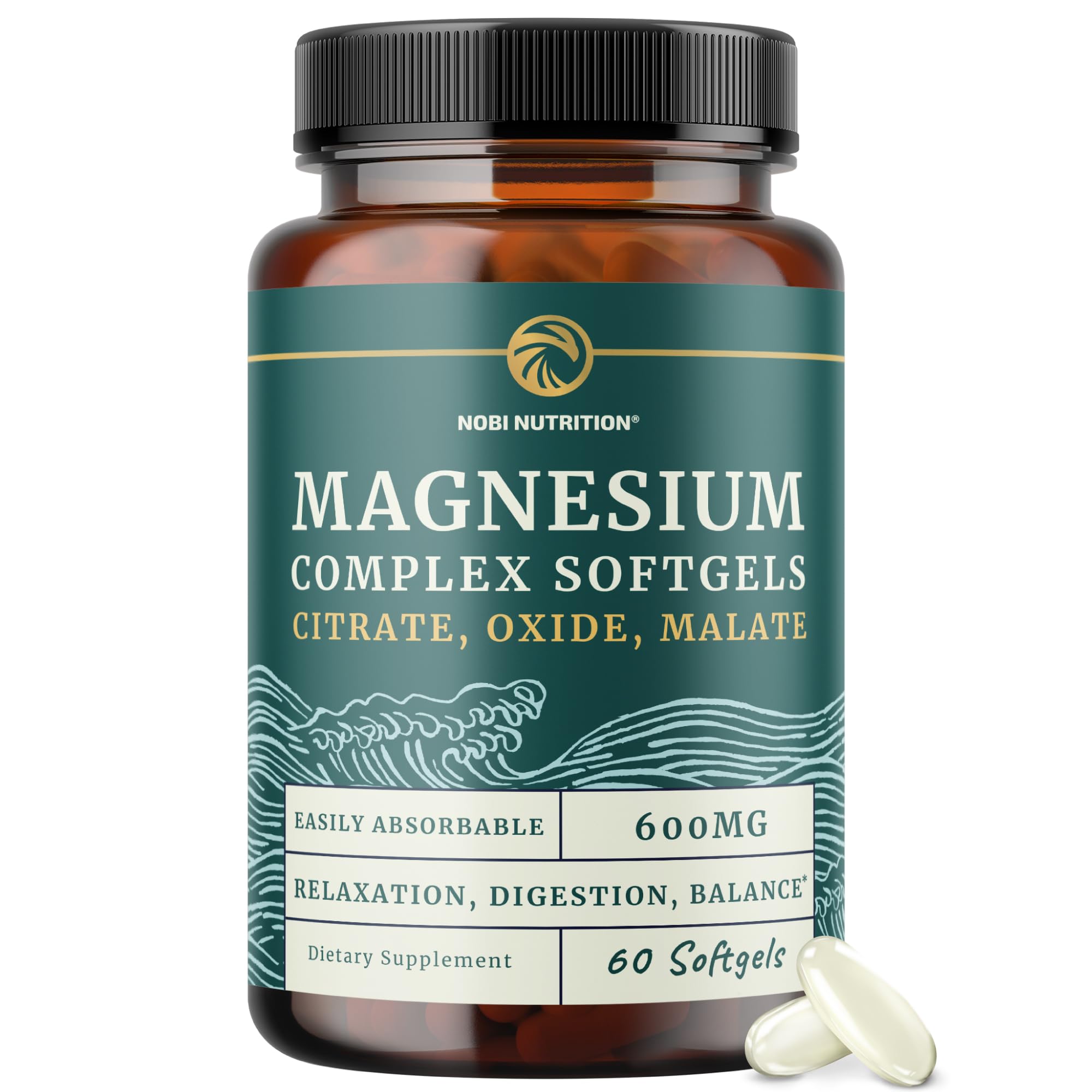 Nobi Nutrition Triple Magnesium Softgels bottle front view for digestion support
