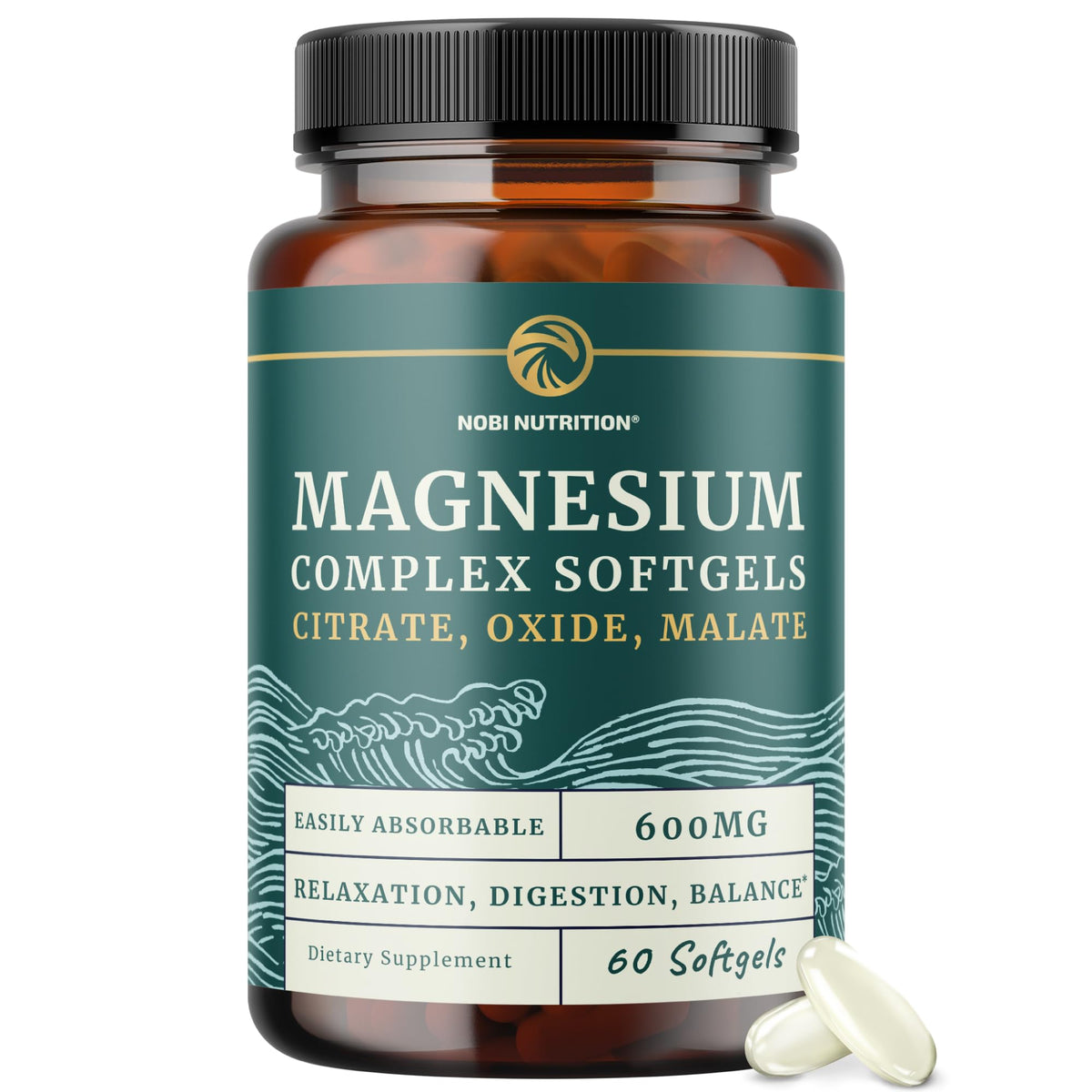 Nobi Nutrition Triple Magnesium Softgels bottle front view for digestion support