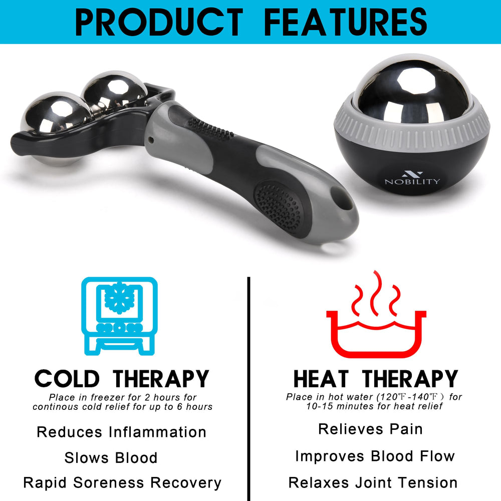 Nobility Massage Ball Roller demonstrates 360-degree rolling for full muscle reach.