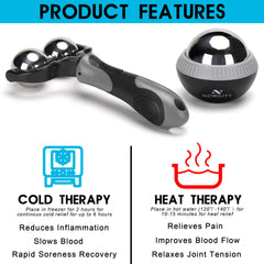 Nobility Massage Ball Roller demonstrates 360-degree rolling for full muscle reach.