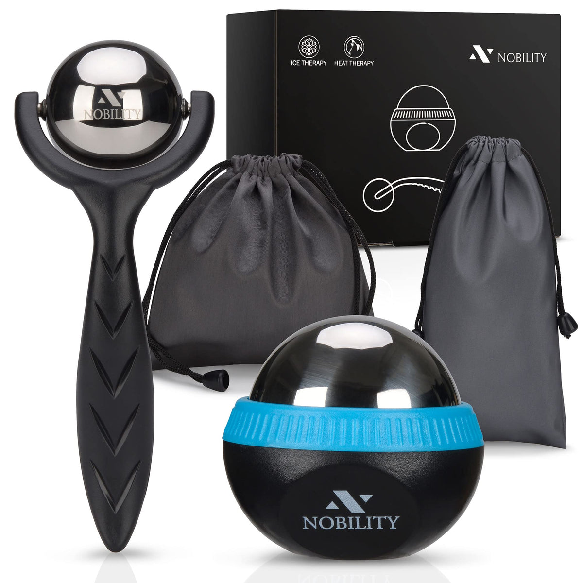 Nobility massage ball roller ice-therapy in action for cooling relief.