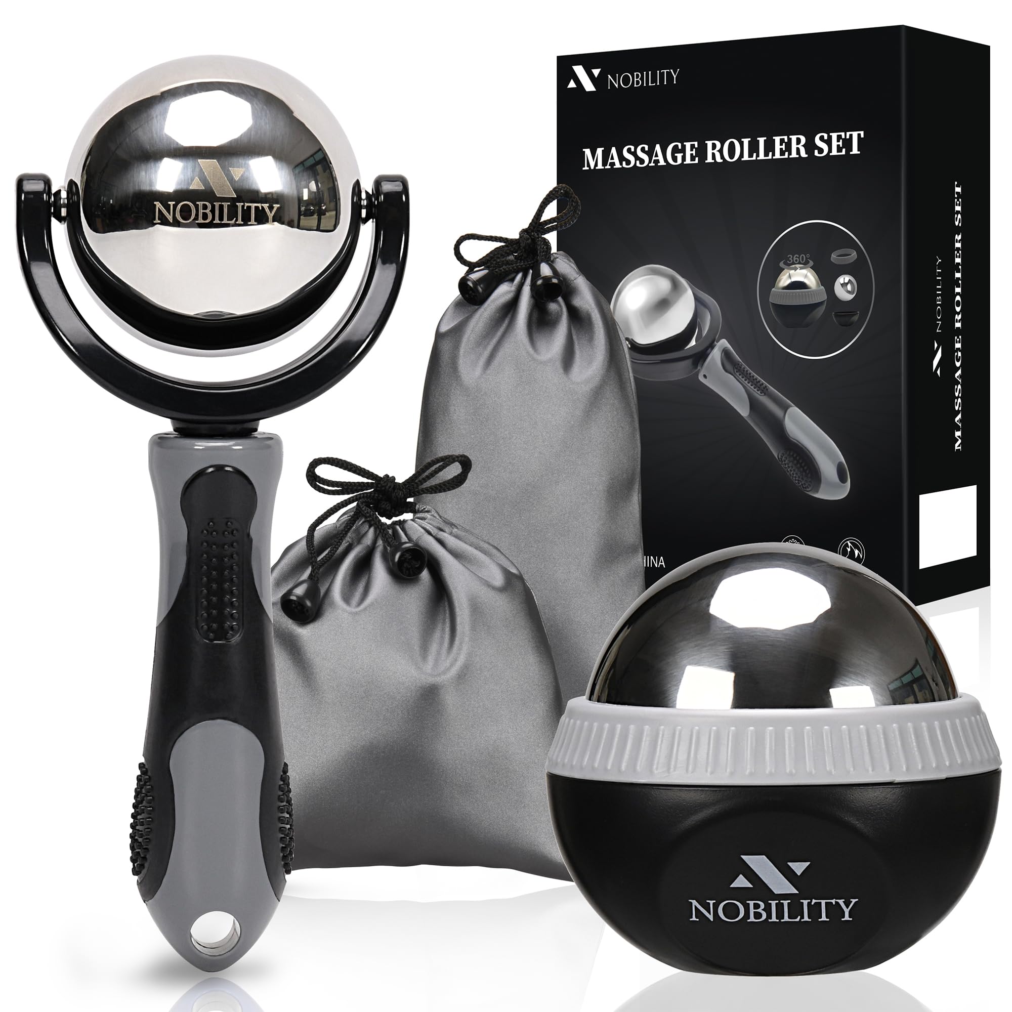 Nobility massage ball roller demonstrates cold therapy for tense muscles.