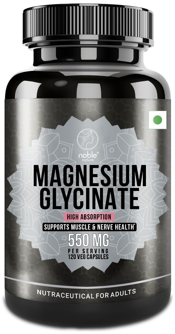 Noble Nature High Absorption Magnesium Glycinate bottle for easy daily intake and support.