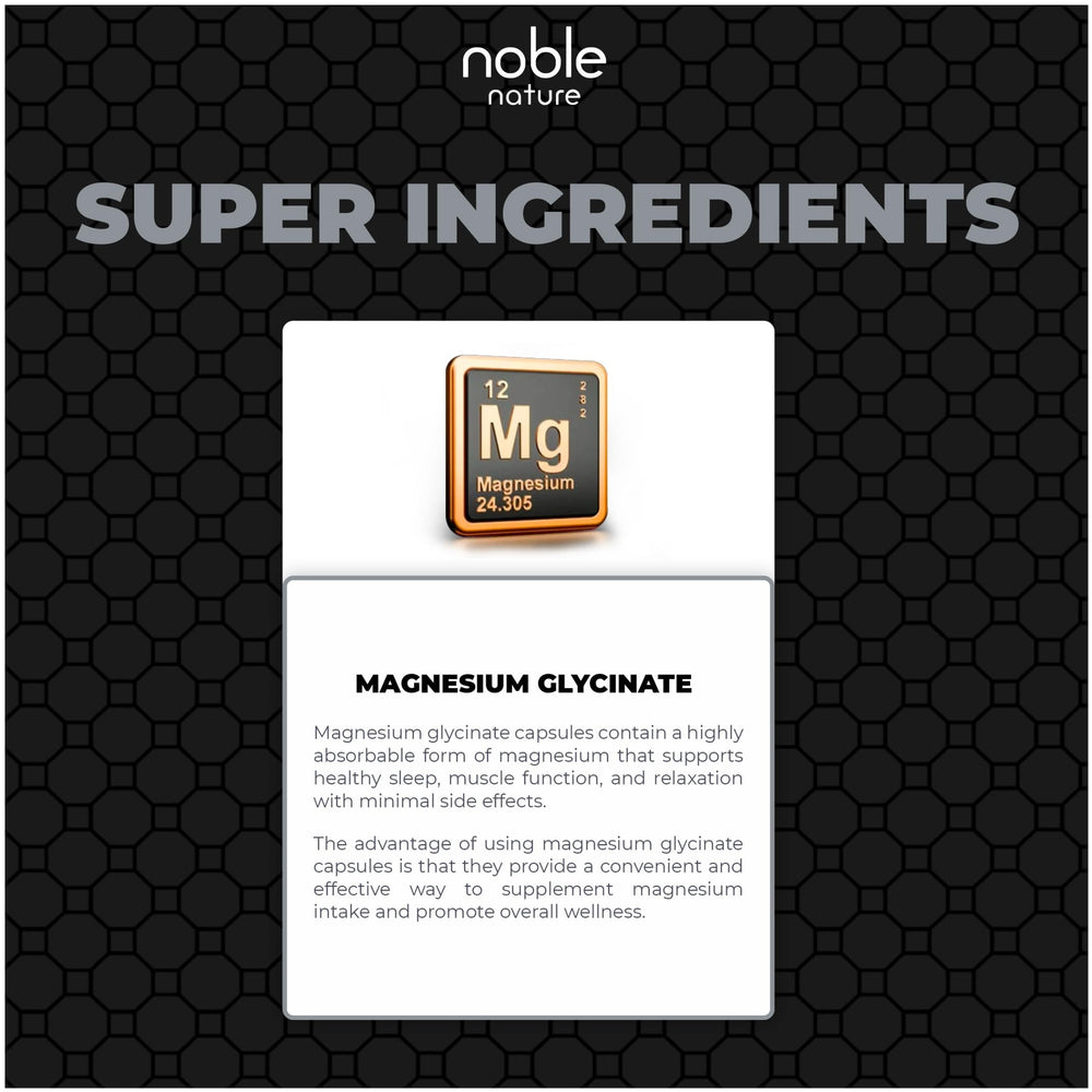 Noble Nature Magnesium Glycinate ingredients graphic emphasizing premium ingredients.