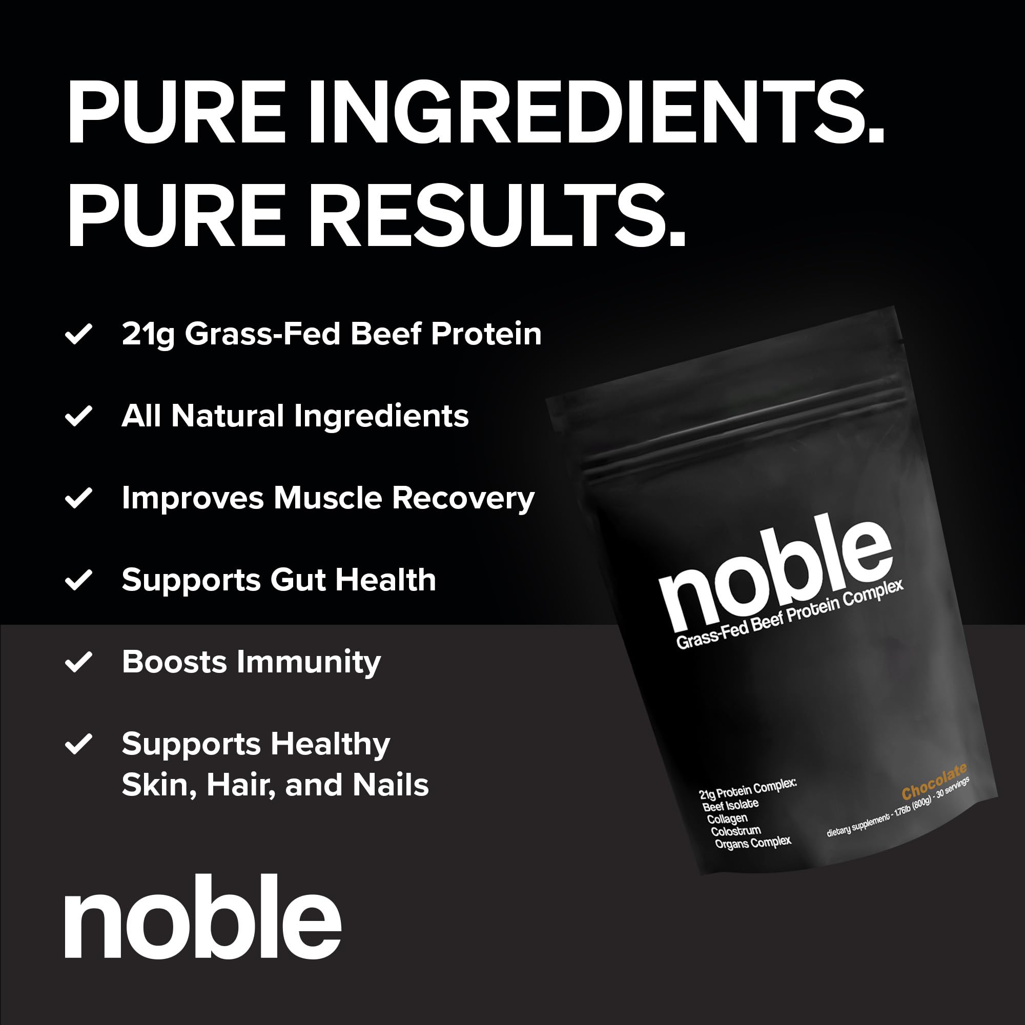 Noble Origins scoop beside powder for quick on-the-go protein boosts.