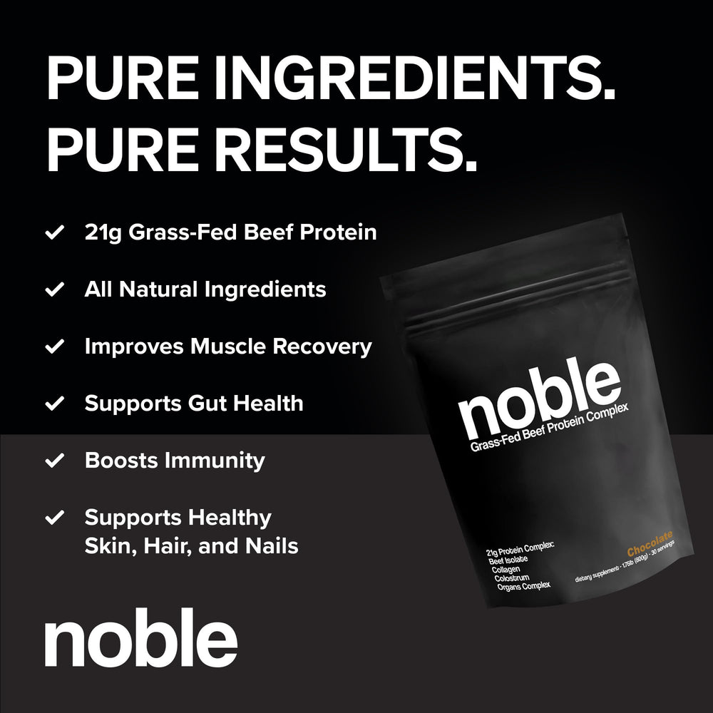 Noble Origins scoop beside powder for quick on-the-go protein boosts.