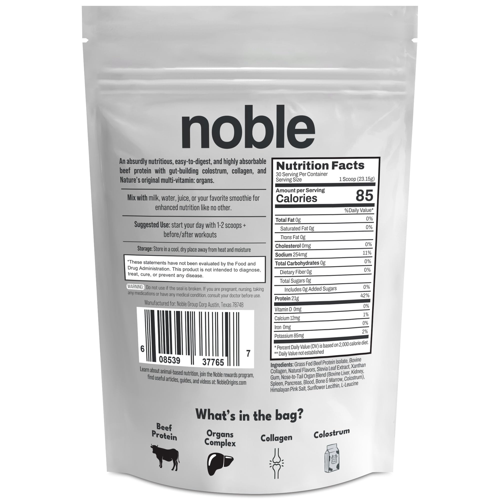 Noble Origins packaging on shelf communicates grass-fed and regenerative farming