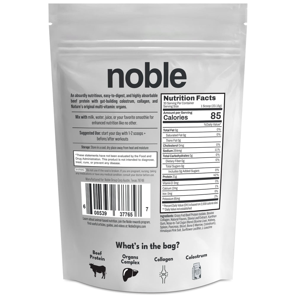 Noble Origins packaging on shelf communicates grass-fed and regenerative farming