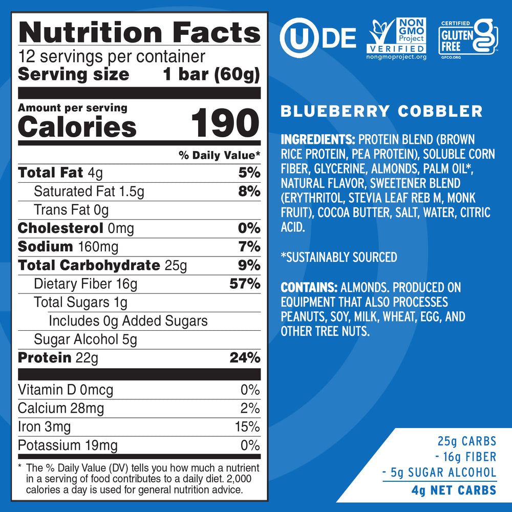 No Cow blueberry cobbler bar wrap showcases dairy-free, gluten-free indulgence.