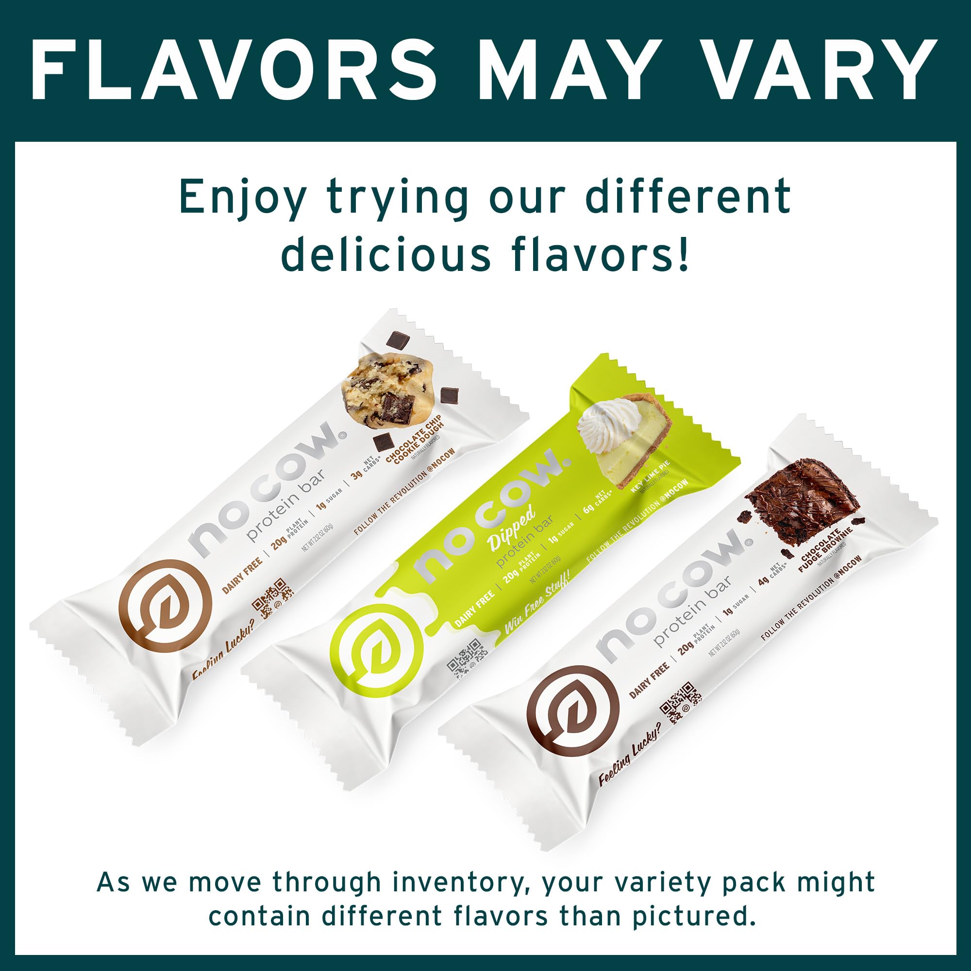 No Cow dipped bars close-up with assorted flavors—plant-based protein source