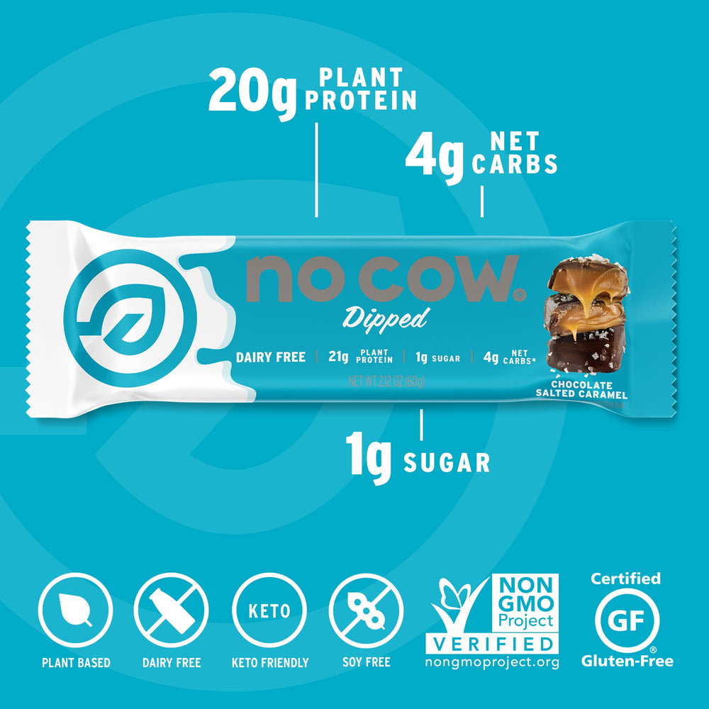 No Cow High Protein Bars nutrition facts label highlights protein and fiber