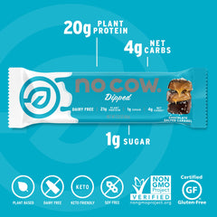 No Cow High Protein Bars nutrition facts label highlights protein and fiber