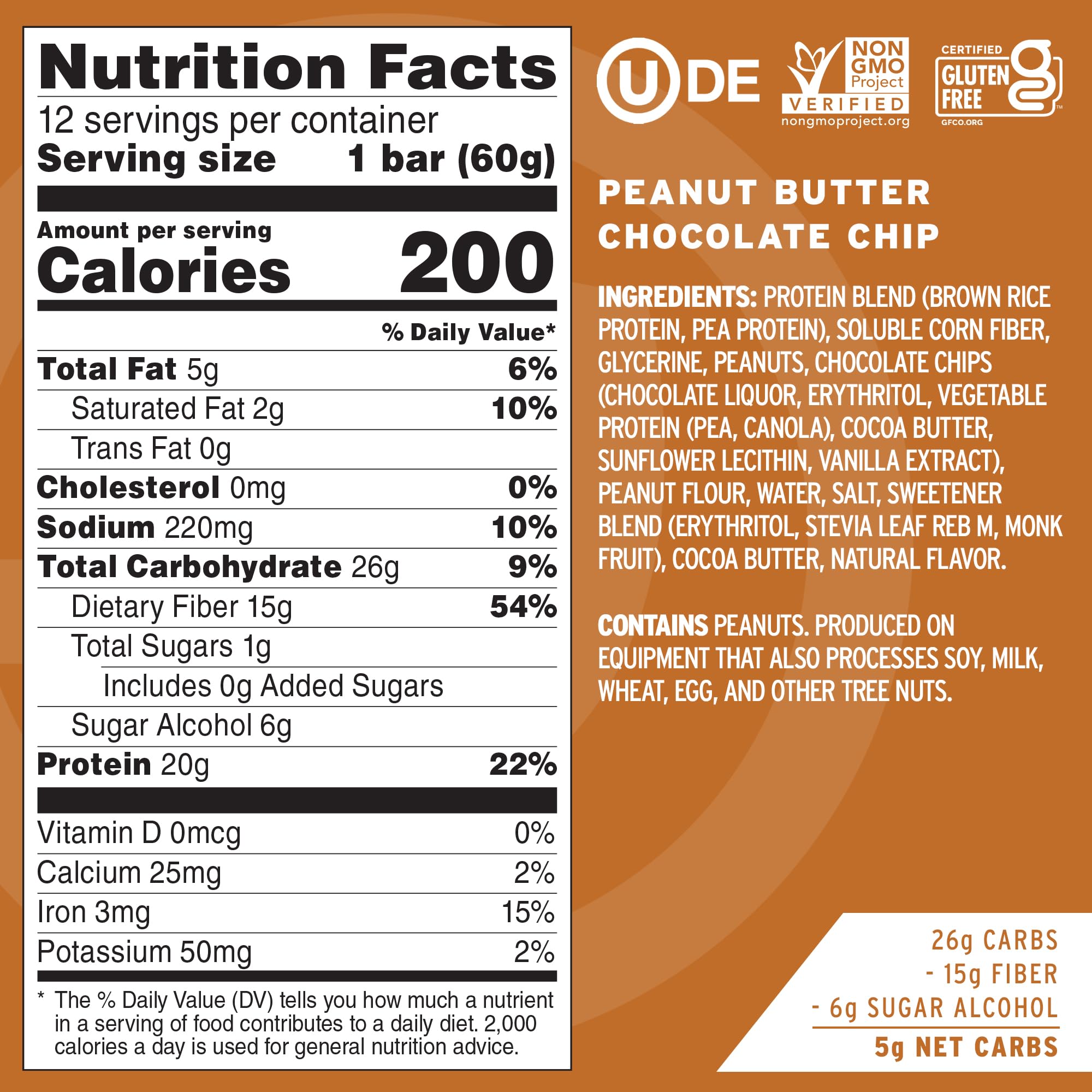 No Cow Upgraded peanut butter chocolate chip bar pack, convenient daily protein fuel.