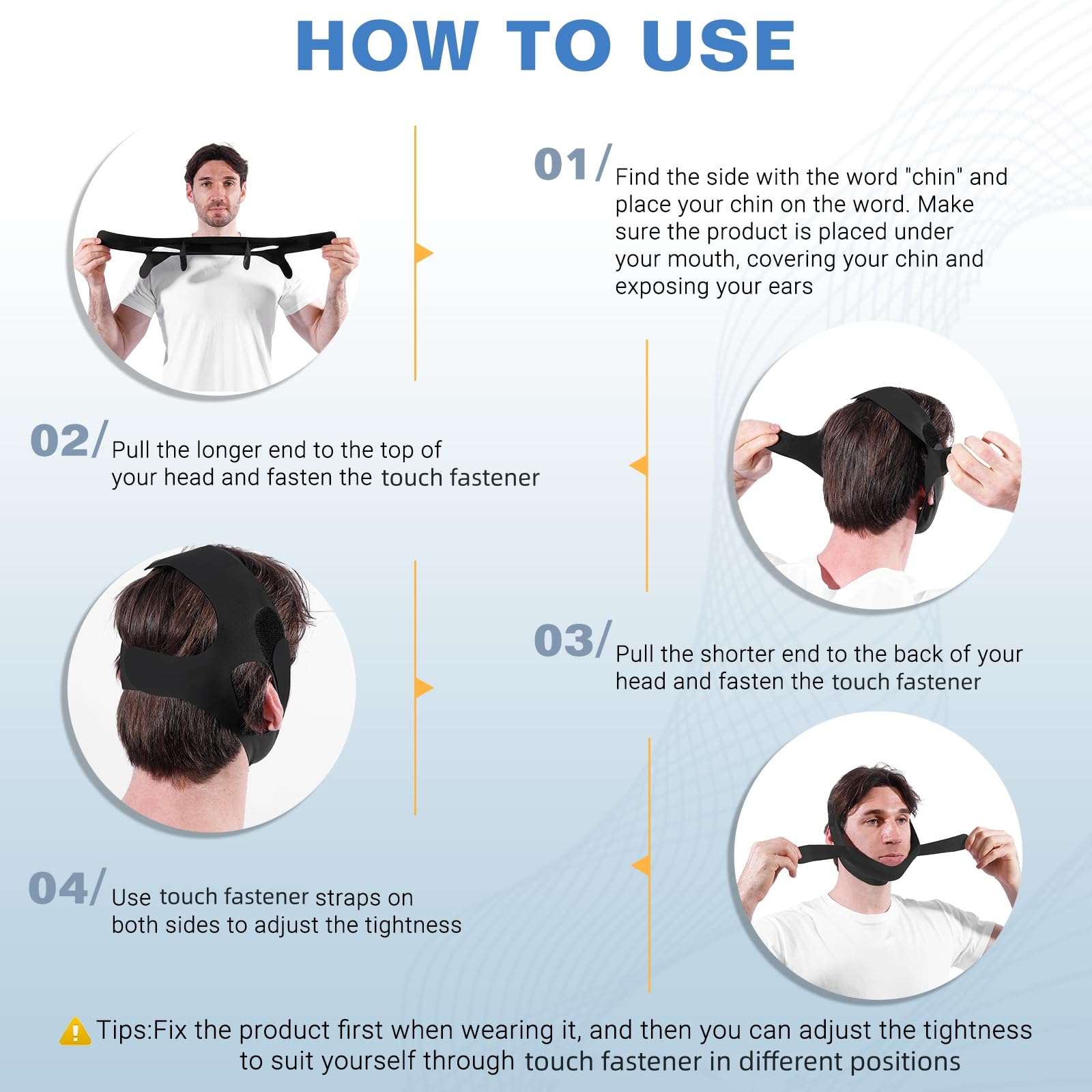 NOIKO chin-strap adjustment-guide simplifies setup with diagrams.