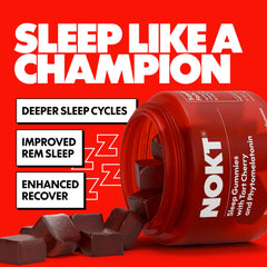 NOKT Sleep Gummies label highlights tart cherry flavor and natural phytomelatonin