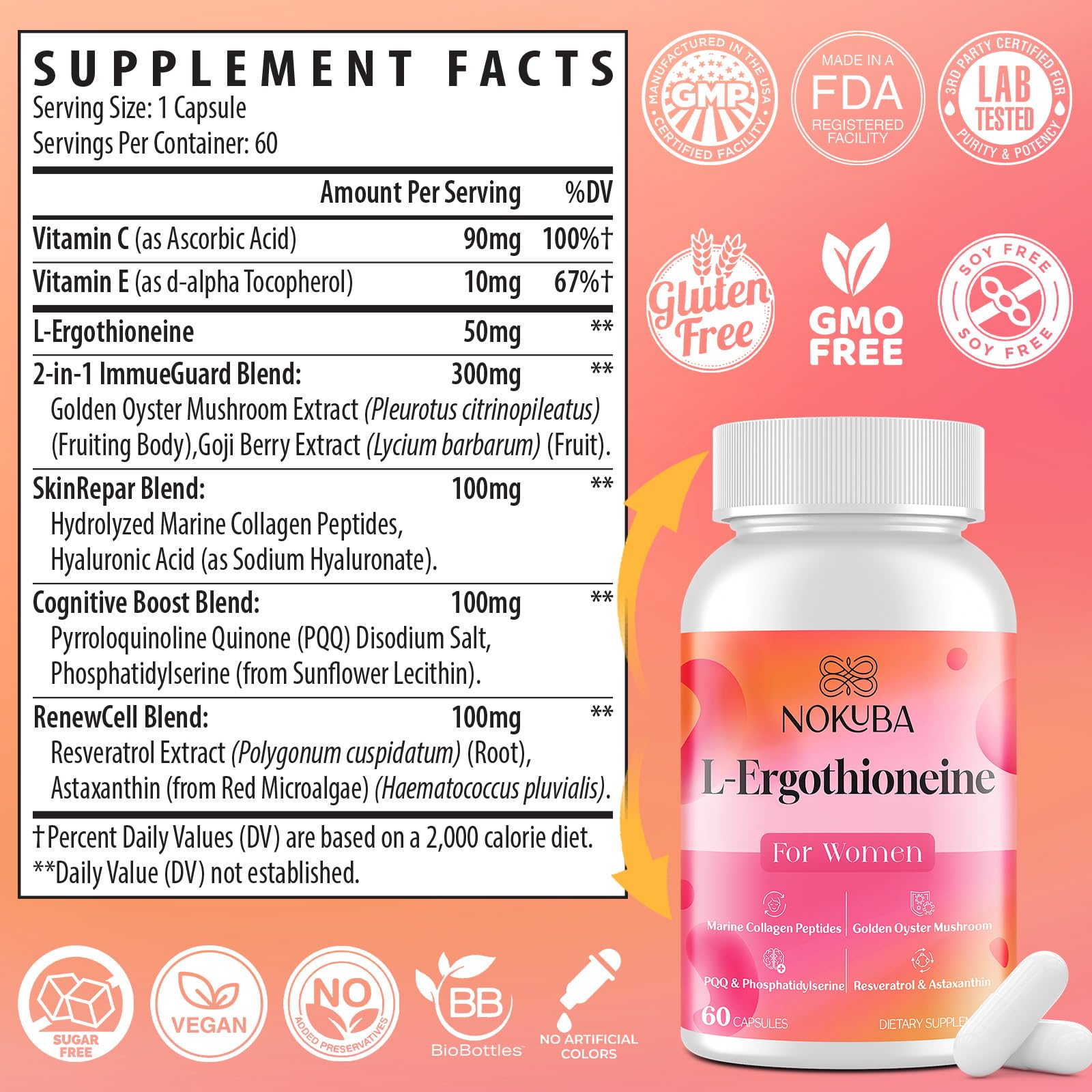Nokuba 60-day supply packaging emphasizes long-term daily capsule plan.