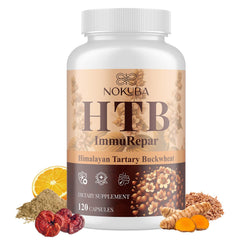 Nokuba Immune bottle showing quercetin-rich Himalayan Tartary buckwheat for antioxidant support.