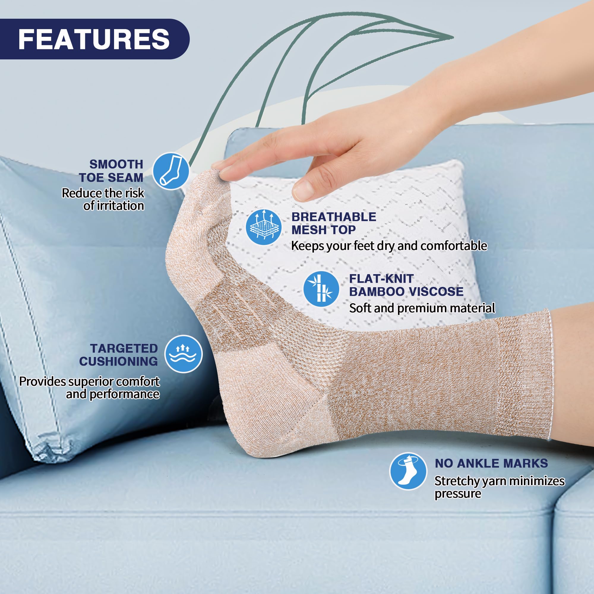 NOLUNT diabetic crew socks featuring a non-binding top for comfortable fit