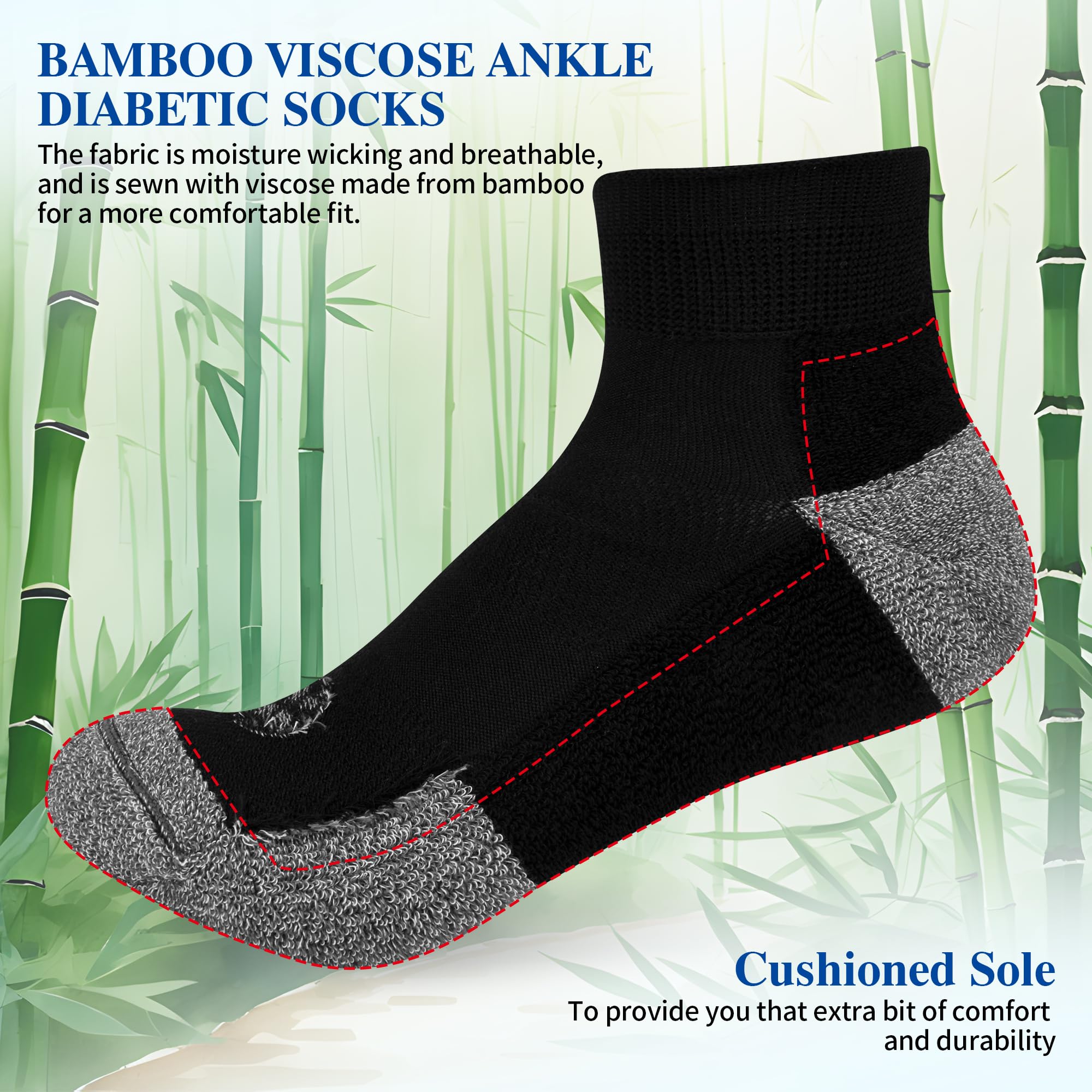 NOLUNT diabetes socks pack, black ankle design, breathable fabric for all-day wear.