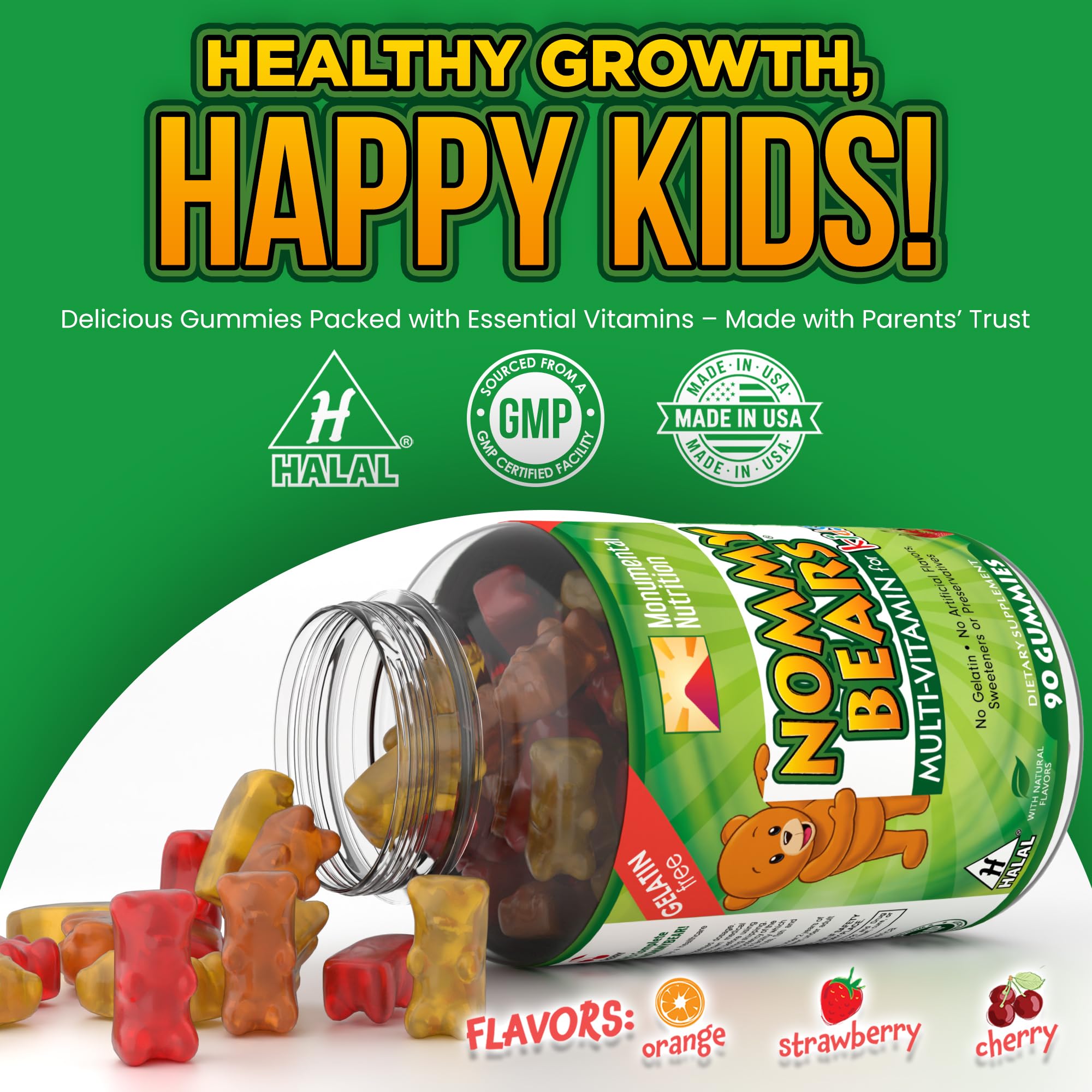 Nommy Bears orange-flavor gummy bear offers natural vitamin nutrition for active days.