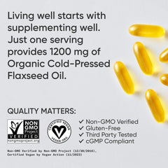 Sports Research flaxseed oil label emphasizes non-GMO ingredients for clean sourcing.