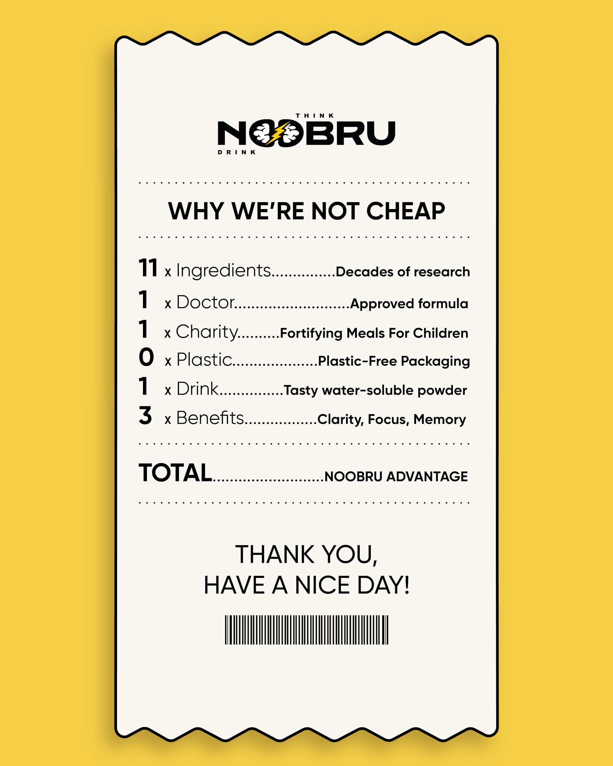 Noobru Advantage label highlighting vegan and gluten-free attributes