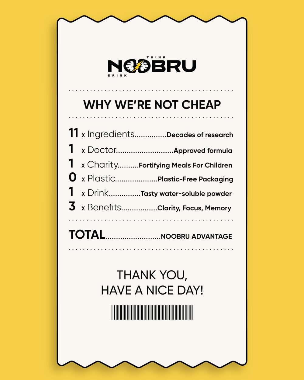 Noobru Advantage label highlighting vegan and gluten-free attributes