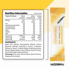 Close-up of Noobru Advantage sachet being poured, highlighting convenient on-the-go format
