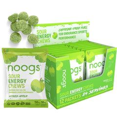 Noogs Sour Energy Chews bottle pour for quick endurance energy