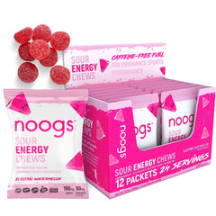 Noogs Sour Energy Chews electric watermelon bottle for on the go endurance fueling