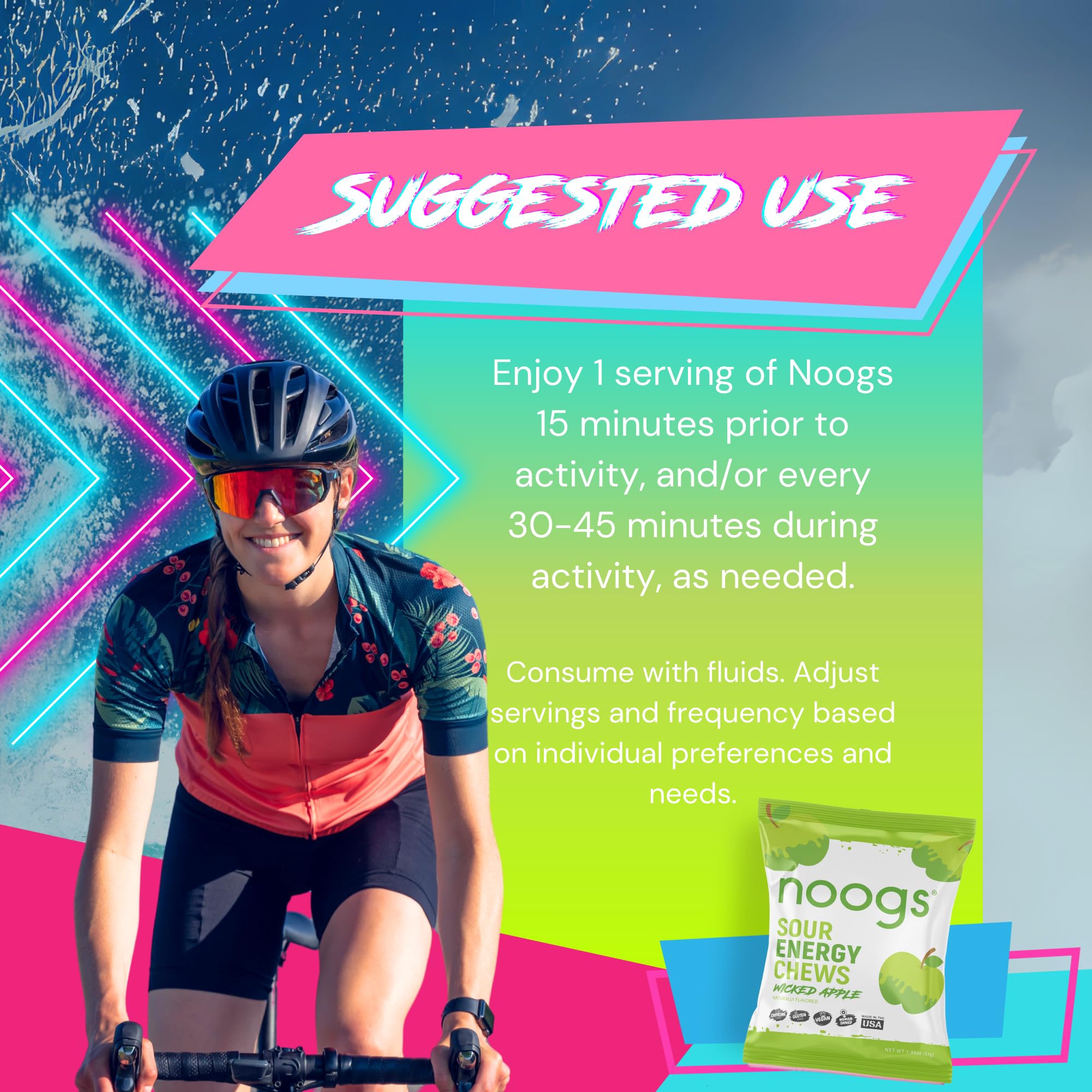 Running athlete using Noogs chews for on-the-go energy